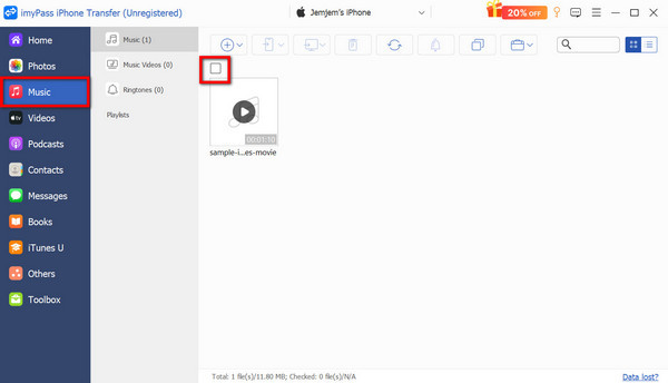 Флажок вкладки «Музыка»