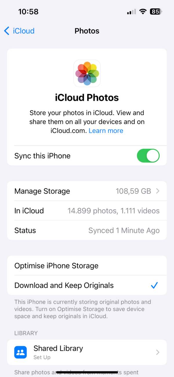 Transfert via iCloud Photos