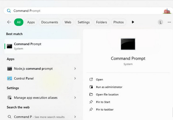 Άνοιγμα γραμμής εντολών