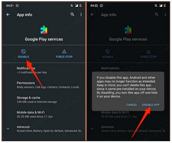 Disabilita l'app