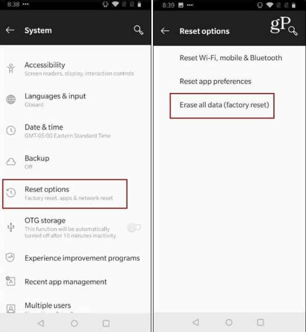 Klepněte na tlačítko Možnosti obnovení