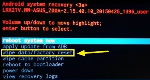 Selecione o botão Limpar dados e restaurar para as configurações de fábrica.