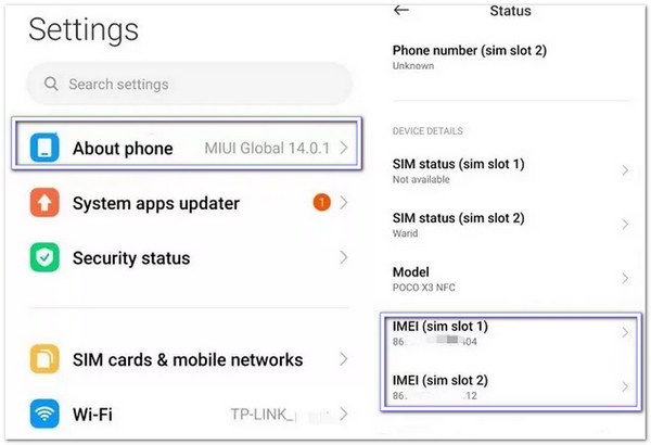 A telefon Imei ellenőrzése az eszközbeállításokon keresztül