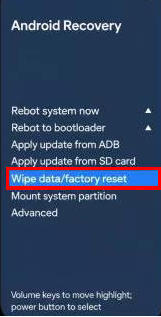 Android Recovery Mode Factory Reset