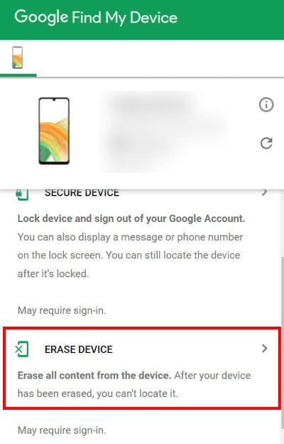 Google Find My Erase Device