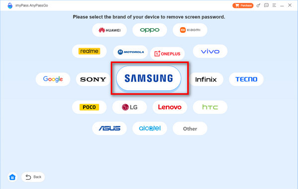 Fare clic sul pulsante Samsung