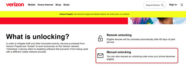 手動解鎖 Verizon
