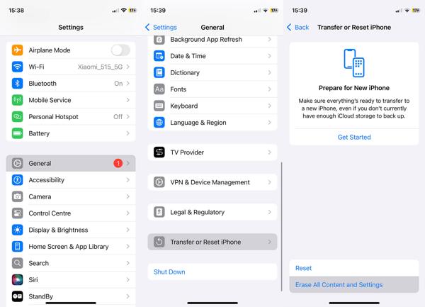 फ़ैक्टरी रीसेट iPhone