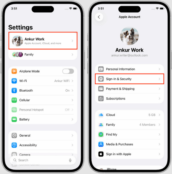 Πατήστε στο όνομα του Apple ID