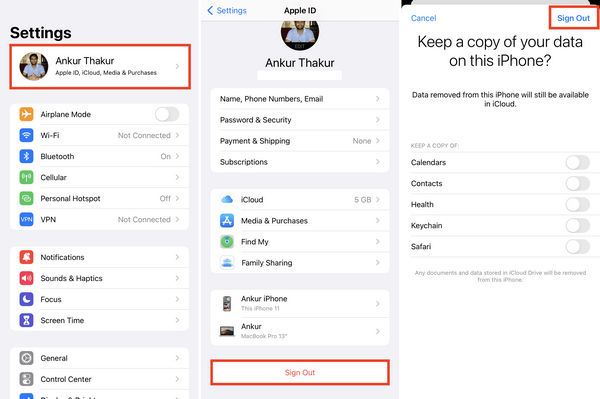 Deconectare și conectare din nou la ID-ul Apple