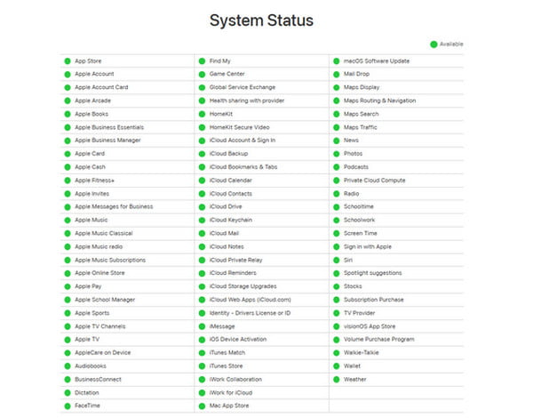 Verificați starea sistemului Apple