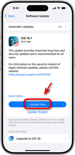 Actualizați iOS la cea mai recentă versiune