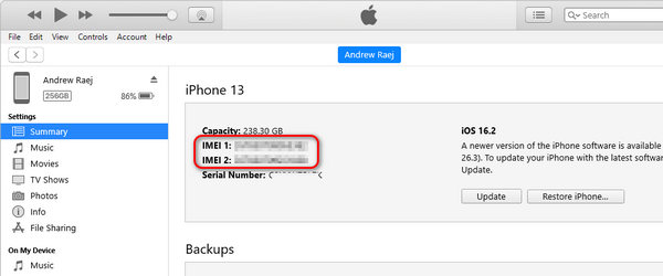 IMEI in iTunes oder Finder