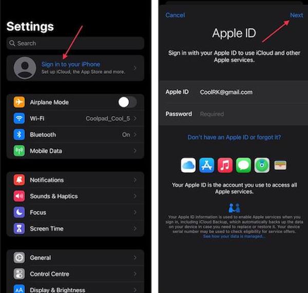 تسجيل الخروج من معرف Apple الجديد