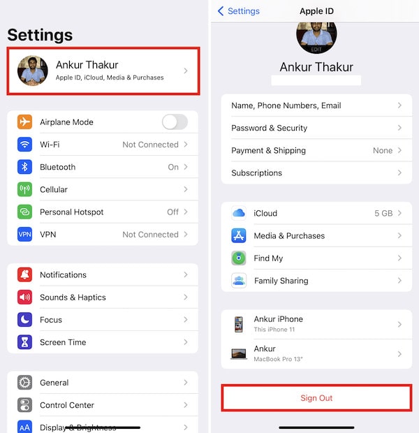 تسجيل الخروج من معرف Apple