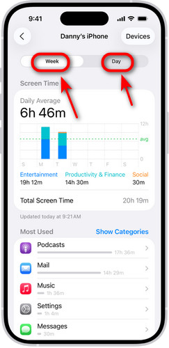 Visualizzare il riepilogo di Tempo di utilizzo su iPhone