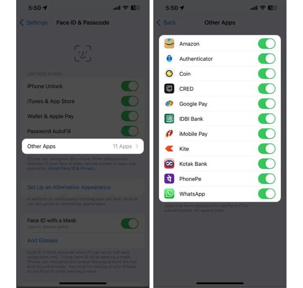 使用 Face ID 的應用程式