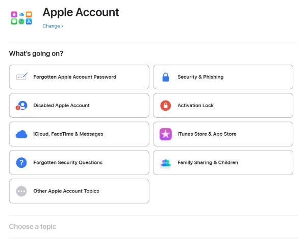 Wsparcie Apple – wybierz problem