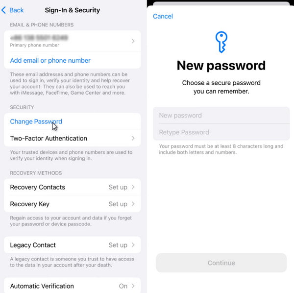 Imposta una nuova password