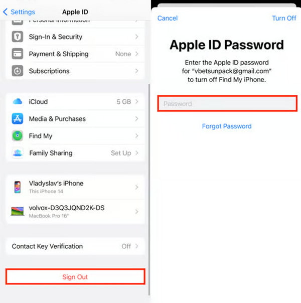 Esci dall'account Apple