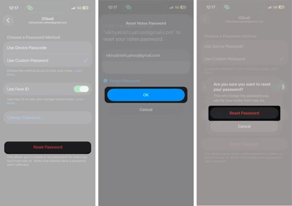 Reset Notes Password