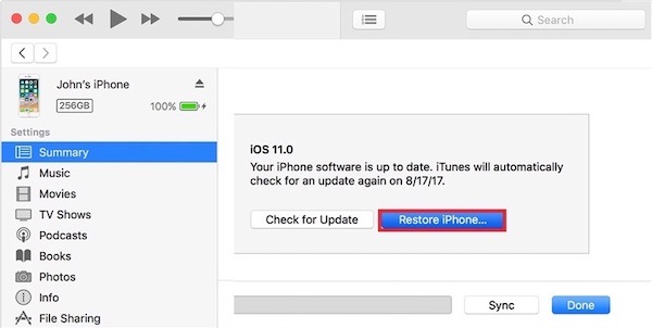 iTunes के साथ iPhone पुनर्स्थापित करें