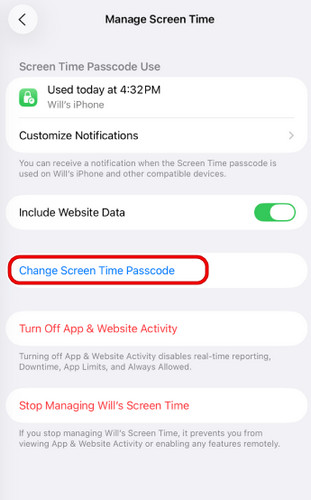 Change Screen Time Password