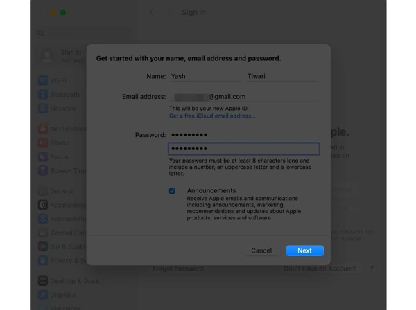 บัญชีใหม่บน Mac