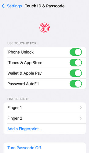 ตรวจสอบการตั้งค่า Touch ID