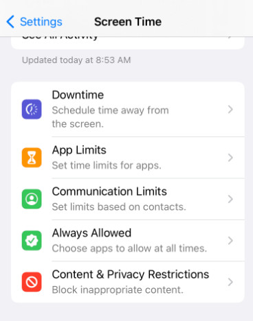 Límites de uso de apps en Tiempo de inactividad