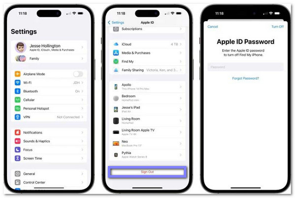 إلغاء ربط معرف Apple من iPhone في الإعدادات