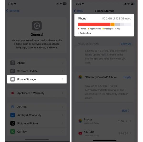 iPhoneのストレージを確認する