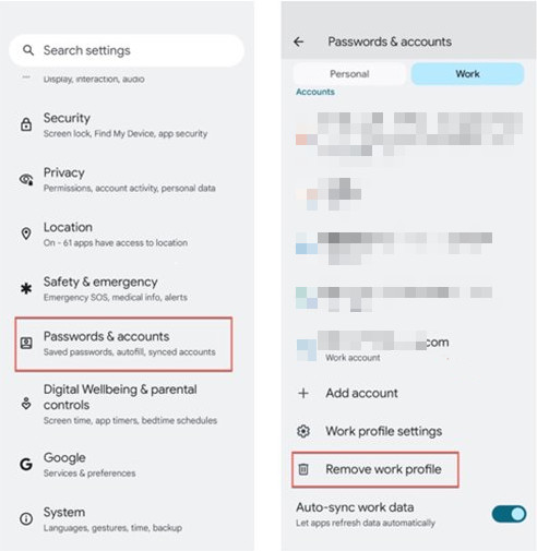 ลบ MDM ผ่านโปรไฟล์ที่ทำงาน (Work Profile)