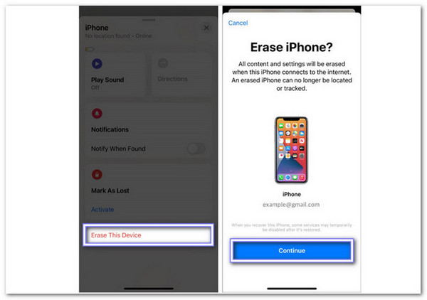 Use Find My to Reset iPhone without Restrictions Passcode