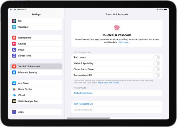 Turn off Touch ID on iPad