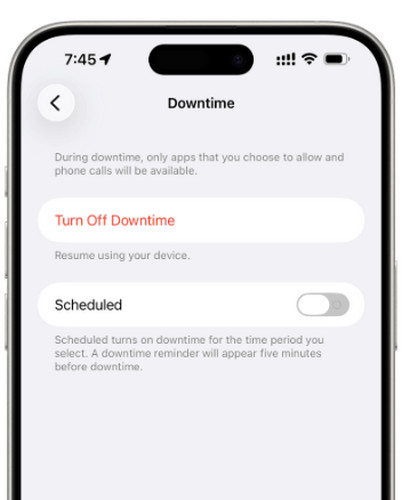 iPhone पर Downtime बंद करें