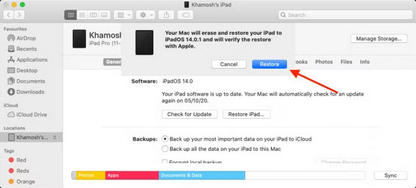 استعادة iPad عبر Finder