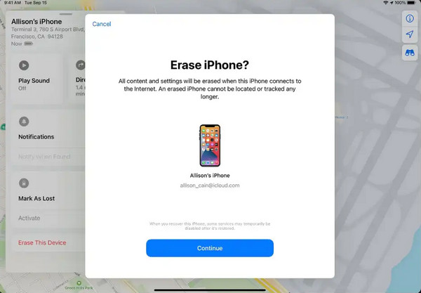 选择“继续”按钮