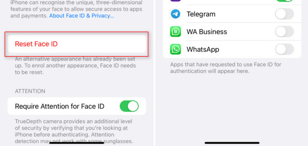 Ketuk Tombol Atur Ulang Face ID