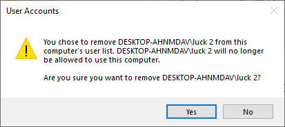 Confirm Remove Windows 10 Admin Account