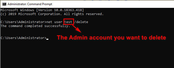 Delete Admin Account Command Line
