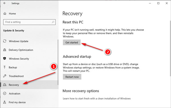 Get Started Reset this Pc