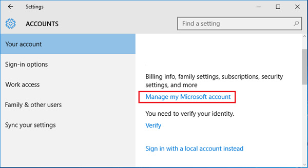Manage Microsoft Account