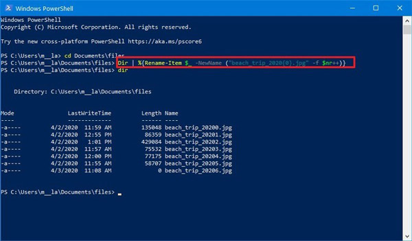 Powershell إعادة تسمية القيادة