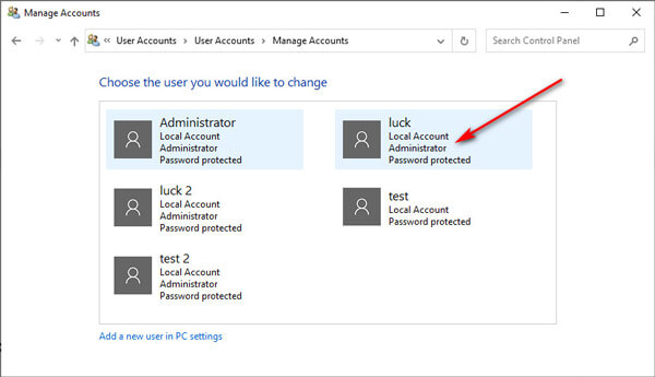 Select Admin Account