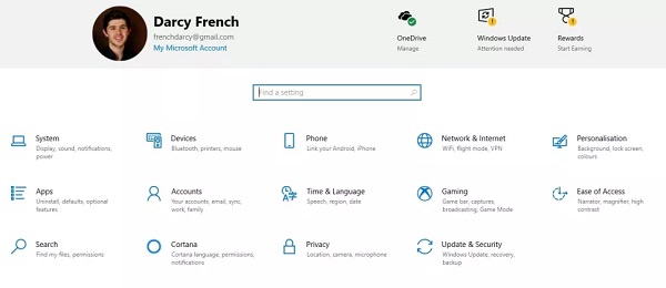 Settings Account