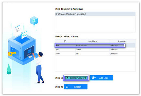 Vælg Windows-system og fremhæv konto