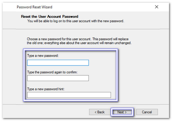 Indtast ny adgangskode og hint