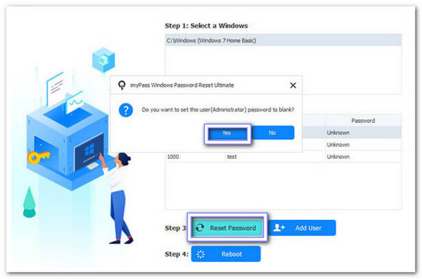 Cliquez sur Réinitialiser le mot de passe et confirmez