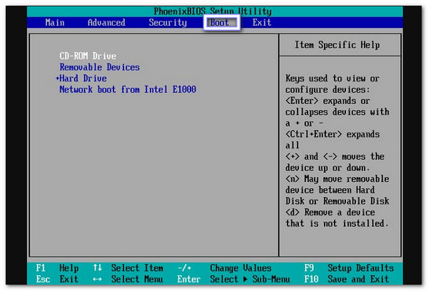 فتح قائمة التمهيد